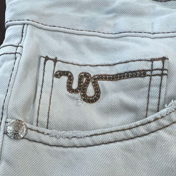 Just Cavalli Light Wash Beaded Snake Slim Fit Jeans 32x34 Italy Designer Denim - Picture 4 of 15